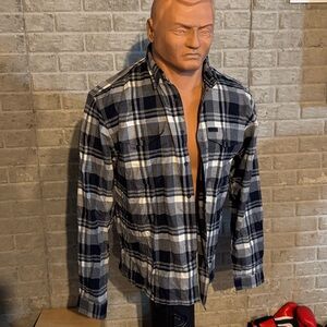 Men's Plaid Button-Down Shirt - Black and White